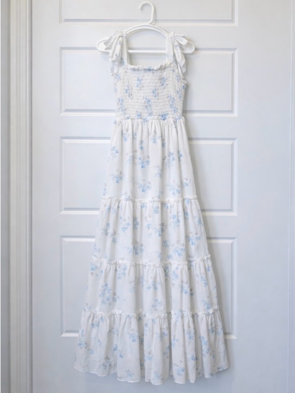 Rare Editions White Maxi Dress with Light Blue Floral Print